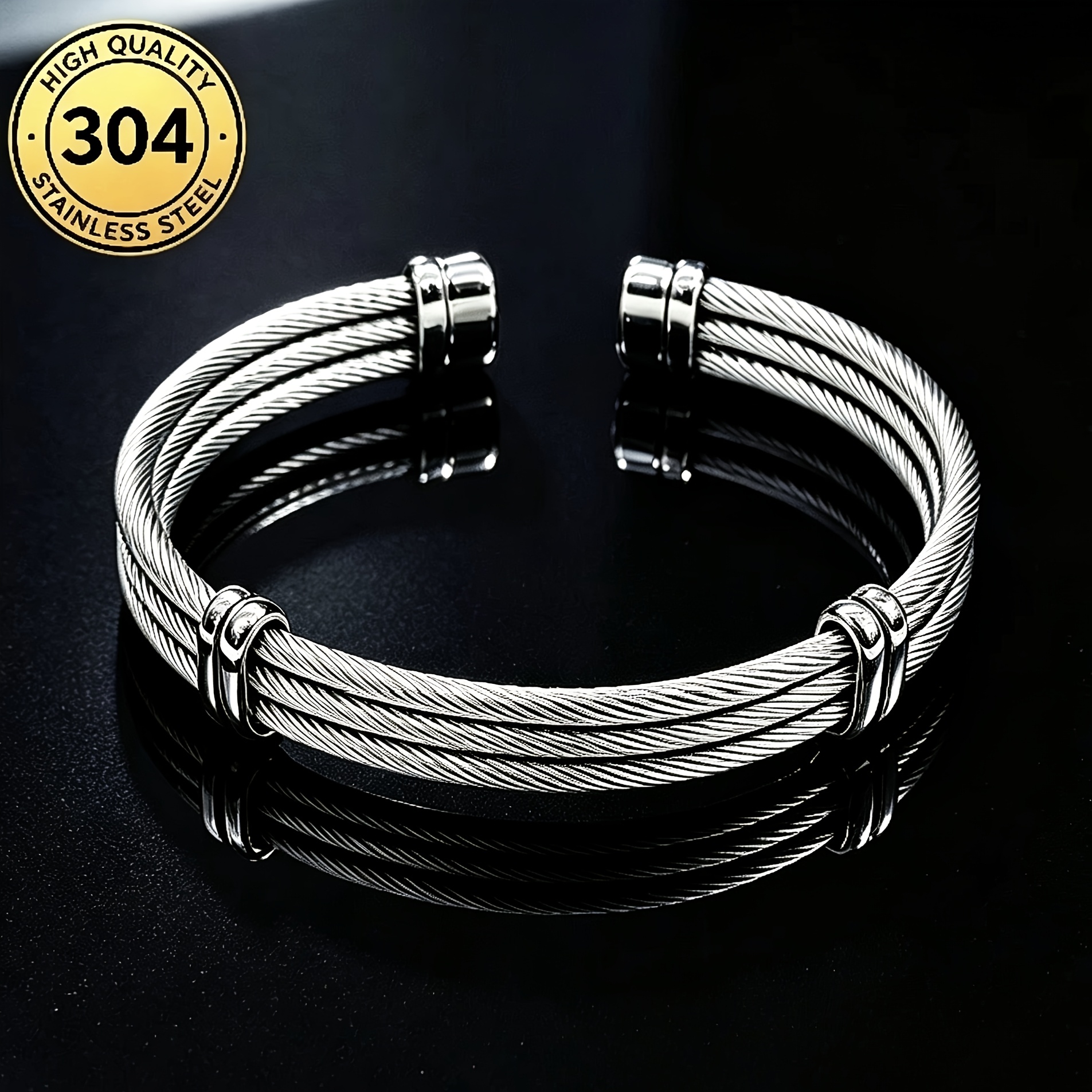 Men's Adjustable Twisted Cable Wire Open Cuff Bangle
